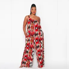 SC Tie Dye Print Single Shoulder Wide Leg Jumpsuit GDNY-2233