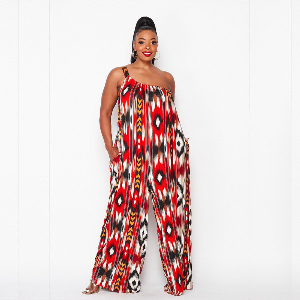 SC Tie Dye Print Single Shoulder Wide Leg Jumpsuit GDNY-2233