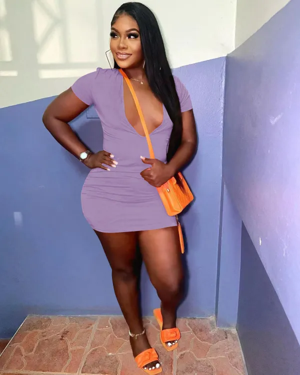 SC Sexy Solid Large V Neck Mini Dress MTY-6551