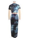 SC Print Crop Tops And Long Skirts Two Piece Set GZYF-8221