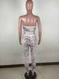 SC Letter Print Wrap Chest Tops And Pants Two Piece Set LUO-6660