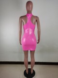SC Sexy Solid Color Tight PU Leather Mini Dress LUO-6650