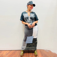 SC Fashion Print Patchwork Slim Maxi Dress YNSF-2608