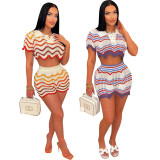 SC Casual Color Block Knits Two Piece Shorts Set TR-1268