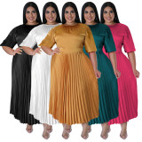 SC Solid Color Pleated Maxi Dress NNWF-7876