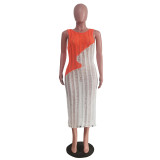SC Color Block Sleeveless Knits Beach Dress TR-1270