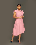 SC Solid Color BIg Swing Irregular Shirt Dress OMY-11017