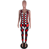 SC Casual Print Sleeveless Sport Jumpsuit LUO-6688