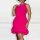 SC Solid Color Sleeveless Feather Patchwork Mini Dress NY-2767