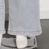 SC Plus Size Fashion Denim Tube Tops Two Piece Pants Set YMEF-5315