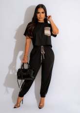 SC Casual Pocket Patchwork Two Piece Pants Set JRF-3742