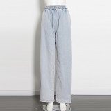 SC Plus Size Fashion Denim Tube Tops Two Piece Pants Set YMEF-5315