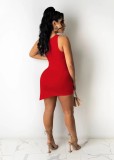 SC Plus Size Sexy Sleeveless Solid Slit Mini Dress OM-1657