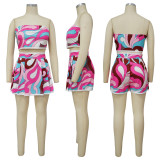 SC Sexy Print Wrap Chest And Pleated Skirt Two Piece Set YF-10566