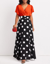 SC Polka Dot Print V Neck Midi Dress XHSY-19588