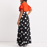 SC Polka Dot Print V Neck Midi Dress XHSY-19588