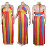 SC Plus Size Colorful Print Halter Tie Up Maxi Dress NY-2740