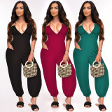 SC Casual Solid Color Halter Jumpsuit GHF-149
