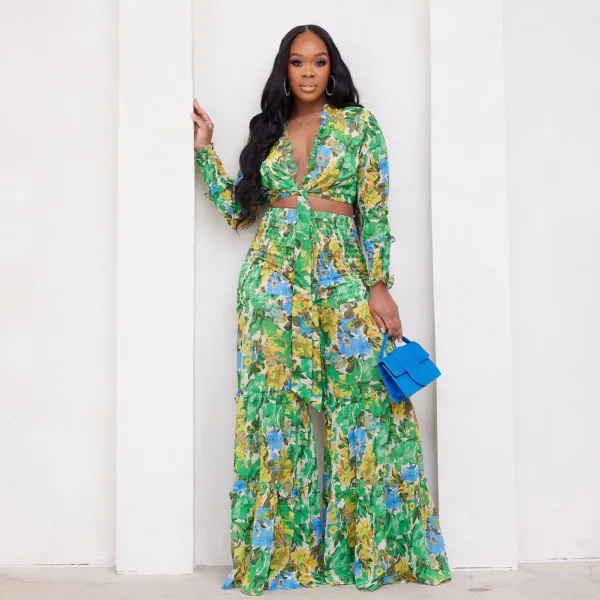 SC Fashion Print Chiffon Long Sleeve Two Piece Set SFY-2339