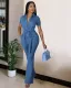 SC Fashion Short Sleeve Denim Jumpsuit LX-3547