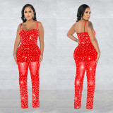 SC Sexy Mesh Hot Diamonds Sling Jumpsuit BY-6556