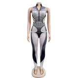 SC Fashion Print Hollow Bodysuit And Tight Pants 2 Piece Set BY-6558