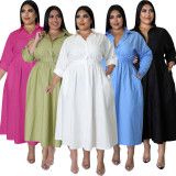 SC Plus Size Solid Color Long Sleeve Maxi Dress OSM2-5503