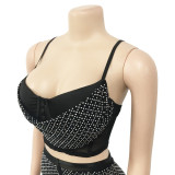 SC Sexy Solid Mesh Hot Drill Two Piece Pants Set BY-6540