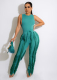 SC Solid Sleeveless Vest And Tassel Pants Two Piece Set MDF-5380