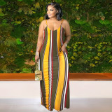 SC Stripe Color Block Sling Maxi Dress SH-390534