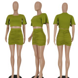 SC Solid Color Short Sleeve Two Piece Skirts Set SFY-2340