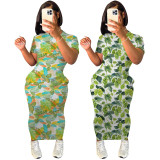 SC Casual Print Short Sleeve Slim Maxi Dress HHF-9133