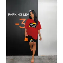 SC Letter Print Loose Two Piece Shorts Set HGL-9009041