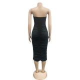 SC Solid Color Pleated Tube Tops Dress BY-6585