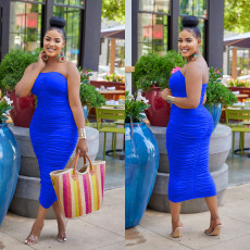 SC Solid Color Pleated Tube Tops Dress BY-6585