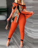 SC Casual Leopard Print Slit Two Piece Pants Set SHD-D9620