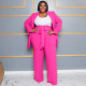 SC Plus Size Casual Solid Long Sleeve Tie Up Two Piece Pants Set NNWF-7904