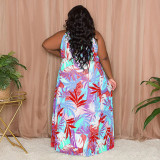 SC Plus Size Sleeveless Print Big Swing Maxi Dress(Without Waist Belt) NNWF-7807