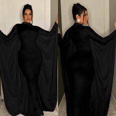 SC Solid Color Bat Long Sleeve Slim Maxi Dress BY-6575