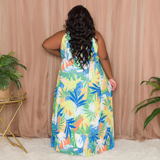 SC Plus Size Sleeveless Print Big Swing Maxi Dress(Without Waist Belt) NNWF-7807