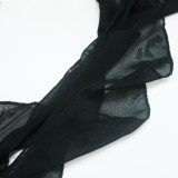 SC Long Sleeve Mesh Splicing Ruffles Slit Dress ME-8416