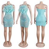 SC Plus Size Feather Hot Diamond Tube Tops Dress NY-2775