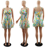SC Chiffon Lace-Up Fashion Printed Sling Dress GYLY-9656