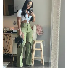SC Casual Patchwork Hollow Out Straight Pants QYXZ-9127