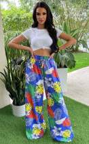 SC Fashion Print Drawstring Wide Leg Pants MXDF-6127