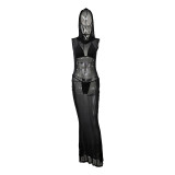 SC Sexy Mesh See Through Hooded Bodycon Dress MUE-M7941