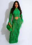 SC Knits Hollow Out Tassel Sequin Beach Maxi Dress CM-8691