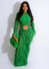 SC Knits Hollow Out Tassel Sequin Beach Maxi Dress CM-8691