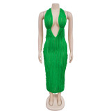 SC Solid Hollowe Out Wave Pattern Sexy Long Dress BY-6605