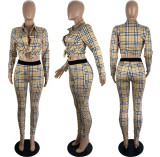 SC Plus Size Fashion Slim Fit Plaid Printed Shirt Pants Suit LSL-6469